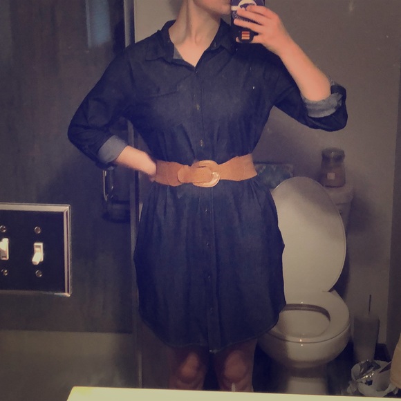 Faux Denim Shirt Dress - Picture 1 of 3